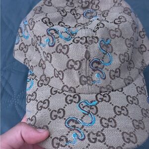Gucci Blue Snake Print Canvas Baseball Cap